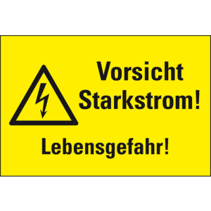 Warn-Kombischild Vorsicht Starkstrom! Lebensgefahr!, RoHS konform, Folie, 200x120mm Bild 1