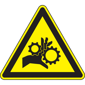 Warnschild Warnung vor sich bewegenden Zahnrädern, ISO, Folie, selbstklebend, Schenkellänge 200mm Bild 1