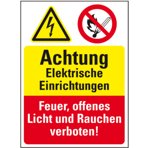 Sicherheits-Kombischild mit Symbolen, Elektrische Einrichtungen - Feuer, Folie, 200x300mm Bild 1