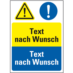 Kombischild Warn- und Gebotszeichen, mit Text nach Wunsch, Kunststoff, 300 x 400mm Bild 1