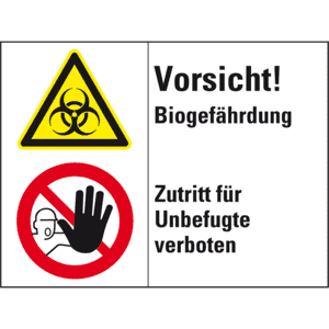 Kombischild mit Symbolen Vorsicht! Biogefährdung - Zutritt für Unbefugte verboten, ASR/ISO, Folie, 200x150mm Bild 1