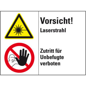Kombischild mit Symbol Vorsicht! Laserstrahl - Zutritt für Unbefugte verboten, ASR/ISO, Folie, 200x150mm Bild 1
