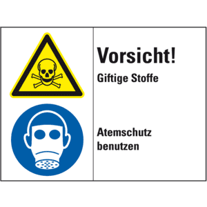 Kombischild Vorsicht! Giftige Stoffe - Atemschutz benutzen, gemäß ISO 3864-2, Folie, 200x150mm Bild 1