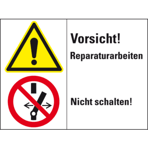 Kombischild mit Symbolen Vorsicht! Reparaturarbeiten - Nicht schalten, Folie, selbstklebend, 200x150mm Bild 1