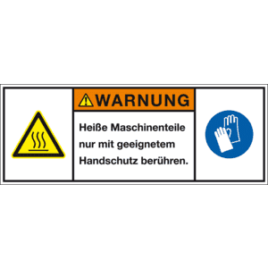 Produktsicherheitsschild Warnung Heiße Maschinenteile, RoHS konform, Folie, 200x75mm Bild 1