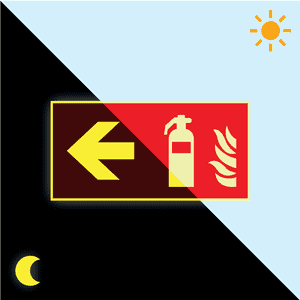 PERMALIGHT® power Brandschutzschild Feuerlöscher links, ASR/ISO, Kunststoff, 300x150mm Bild 1