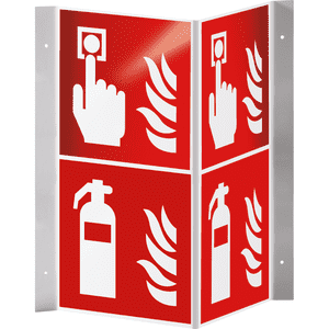 Brandschutz- Nasenschild Feuerlöscher und Brandmelder, Kunststoff, 200 x 400mm Bild 1