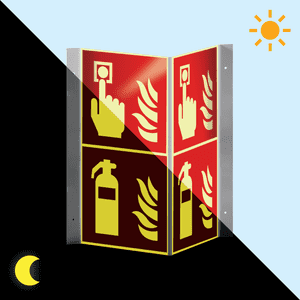 PERMALIGHT® power Brandschutz-Nasenschild Feuerlöscher und Brandmelder, 200x400mm Bild 1