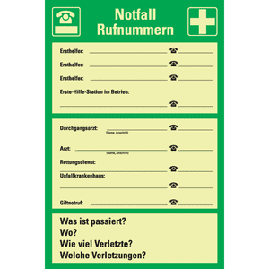 PERMALIGHT® power Aushang Notfall Rufnummern, Kunststoff, 200 x 300mm Bild 2