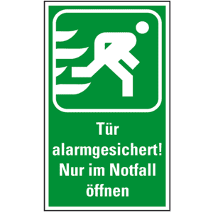 Rettungszeichen Tür alarmgesichert! ..., praxisbewährt, Folie, selbstklebend, 120x200mm Bild 1