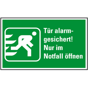 Rettungszeichen Tür alarmgesichert! ..., praxisbewährt, Folie, selbstklebend, 200x120mm Bild 1