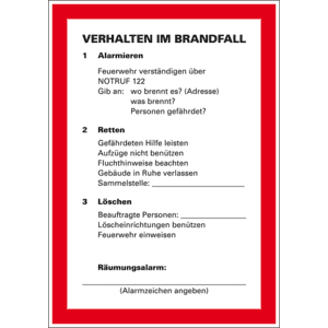Verhalten im Brandfall Feuerwehr verständigen, Kunststoff, 210 x 297mm Bild 1