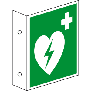 Fahnenschild Automatisierter Externer Defibrillator (AED), doppelseitig, ASR/ISO, Kunststoff, 200x200mm Bild 1