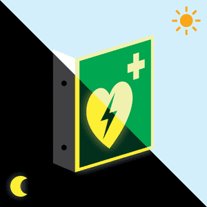 PERMALIGHT® power Fahnenschild Automatisierter Externer Defibrillator(AED), doppelseitig, ASR, Kunststoff, 200x200mm Bild 1