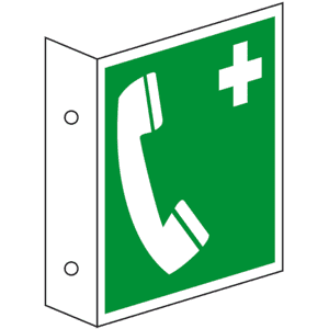 Rettungs-Fahnenschild Notruftelefon, doppelseitig, ASR/ISO, Kunststoff, 200x200mm Bild 1