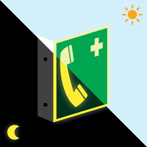 PERMALIGHT® power Fahnenschild Notruftelefon, doppelseitig, ASR/ISO, Kunststoff, 200x200mm Bild 1