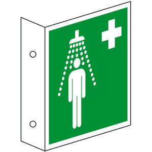 Rettungs- Fahnenschild Notdusche, ASR / ISO, Kunststoff, 200 x 200mm Bild 1