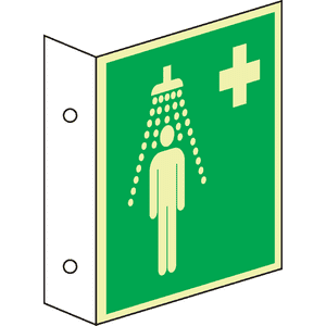 PERMALIGHT® power Rettungs-Fahnenschild Notdusche, doppelseitig, ASR/ISO, Kunststoff, 200x200mm Bild 2