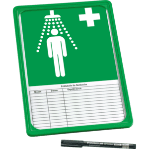 Prüftabellen-Set für Körperduschen, 5 Prüftafeln, 1 Rahmen grün, Faserschreiber Bild 1