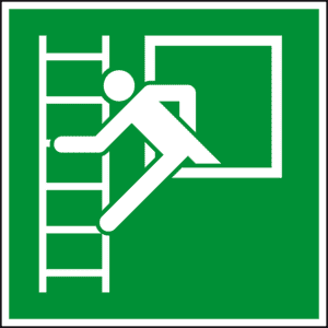 Rettungszeichen Notausstieg mit Fluchtleiter, ASR/ISO, Folie, selbstklebend, 200x200mm Bild 1