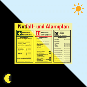 PERMALIGHT® power Notfall - und Alarmplan, mit Piktogrammen, Kunststoff, 700x500mm Bild 1