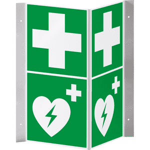 Rettungs- Nasenschild Erste Hilfe und Defibrillator, Kunststoff, 200 x 400mm Bild 1