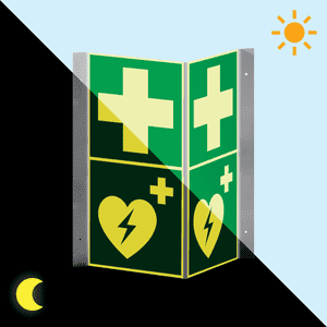 PERMALIGHT® power Rettungs- Nasenschild Erste Hilfe, Defibrillator, 200 x 400mm Bild 1