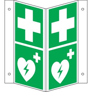Rettungs- Nasenschild Erste Hilfe und Defibrillator, Kunststoff, 200 x 400mm Bild 2
