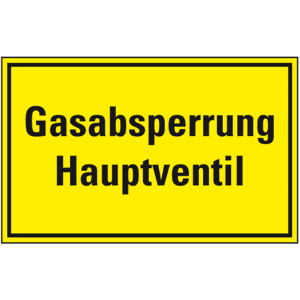 Hinweisschild Gasabsperrung Hauptventil, Kunststoff, 300 x 200mm Bild 1