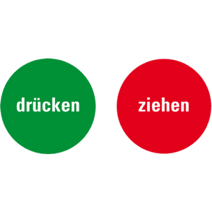 Türhinweis Drücken / Ziehen, doppelseitig, grün / rot, Folie, selbstklebend, Ø 100mm Bild 1