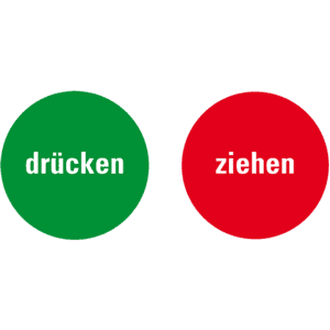 Türhinweis Drücken/Ziehen, doppelseitig, grün/rot, Folie