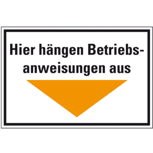 Hinweisschild Hier hängen Betriebsanweisungen aus, Pfeil gelb, Kunststoff, 300x200mm Bild 1