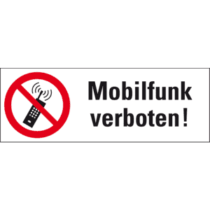 Verbots- Kombischild Mobilfunk verboten, Folie, selbstklebend, 210 x 74mm Bild 1