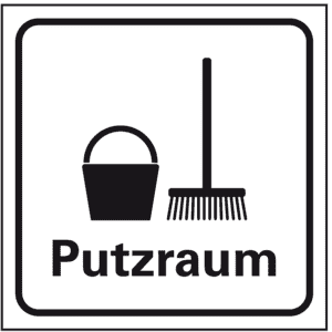 Standard Piktogramm Putzraum, weiß / schwarz, Folie, selbstklebend, 150 x 150mm Bild 1