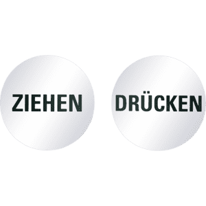 Türhinweis Drücken/Ziehen, doppelseitig, silber/schwarz, Folie, selbstklebend, Ø 100mm Bild 1