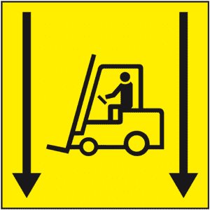 Hinweisschild Flurförderzeuge hier ansetzen, praxisbewährt, Folie, 100 x 100mm Bild 1