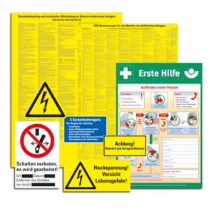 Warn - und Hinweisschildersatz, DIN VDE 0105, Kunststoff, verschiedene Formate Bild 1