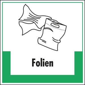 Abfallkennzeichen Folien, mit Symbol und Text, Folie, selbstklebend, 100 x  100mm