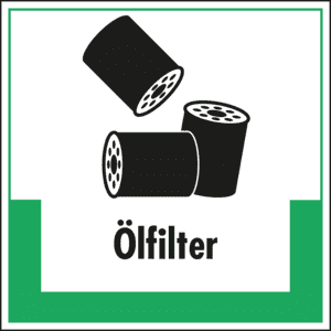 Abfallkennzeichen Ölfilter, mit Symbol und Text, Folie, selbstklebend, 200 x 200mm Bild 1