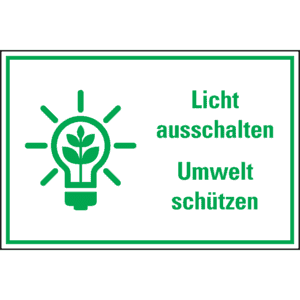 Kombischild Licht ausschalten Umwelt schützen, Text/Symbol, Kunststoff, 300x200mm Bild 1