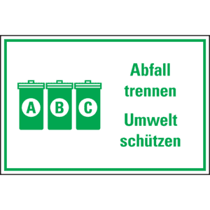 Kombischild Abfall trennen Umwelt schützen, Text / Symbol, Kunststoff, 300 x 200mm Bild 1