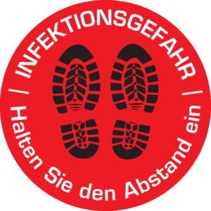 Bodenzeichen INFEKTIONSGEFAHR Halten Sie den Abstand ein, R10, Bodenmarkierungsfolie, Ø 400mm Bild 1