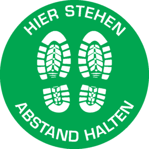 Bodenzeichen Hier stehen - Abstand halten, R10, Bodenmarkierungsfolie, Ø 400mm Bild 1