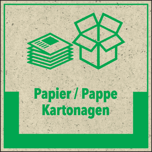 Abfallkennzeichen Papier/Pappe, Symbol und Text, Primärfaser-Graspapier, 200x200mm Bild 1