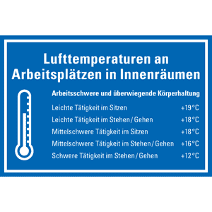 Hinweisschild Lufttemperaturen an Arbeitsplätzen, Kunststoff, 300 x 200mm Bild 1