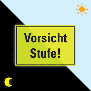 PERMALIGHT® power Türhinweisschild Vorsicht Stufe! Folie, fluoreszierend, 300x200mm Bild 1