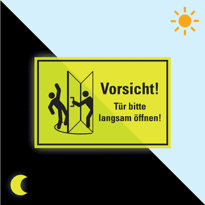 PERMALIGHT® power Vorsicht! Tür bitte langsam öffnen!, Folie, fluoresz, 300x200mm Bild 1