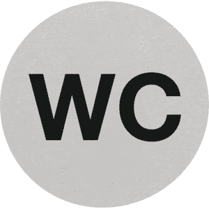 Türschild WC, mit Text, Aluminium, selbstklebend, Ø 75mm Bild 1