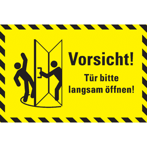 Hinweisschild Vorsicht! Tür bitte langsam öffnen! schraffiert, Folie, 300 x 200mm Bild 1
