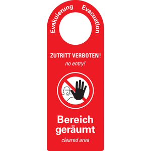 Türgriffanhänger Evakuierung Zutritt verb.geräumt, rot, Kunststoff, 70x185mm, 10 / Verpackungseinheit Bild 1